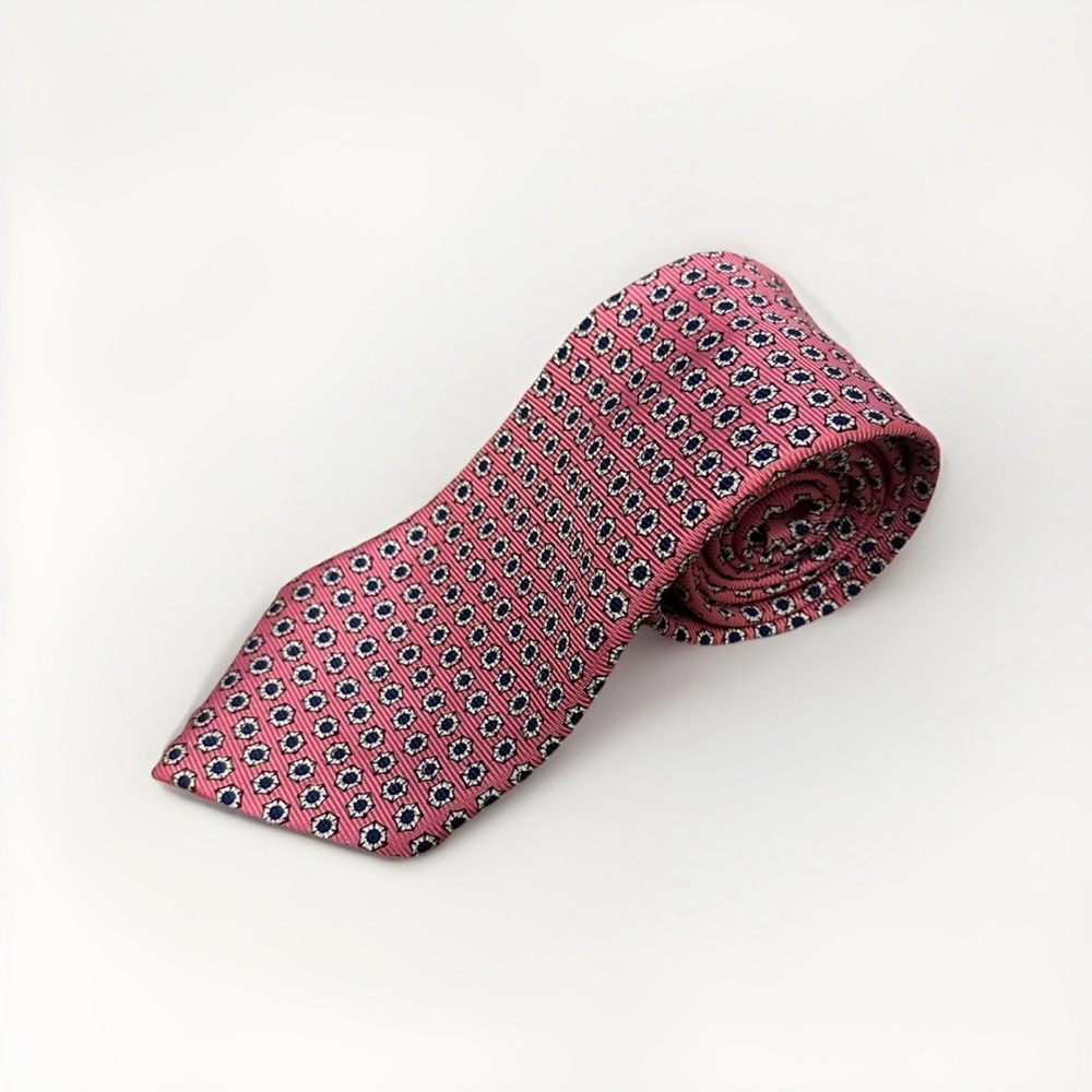 Polo by Ralph Lauren Tie Mens Pink Black Geometric 100% Silk Handmade Italy Y2K